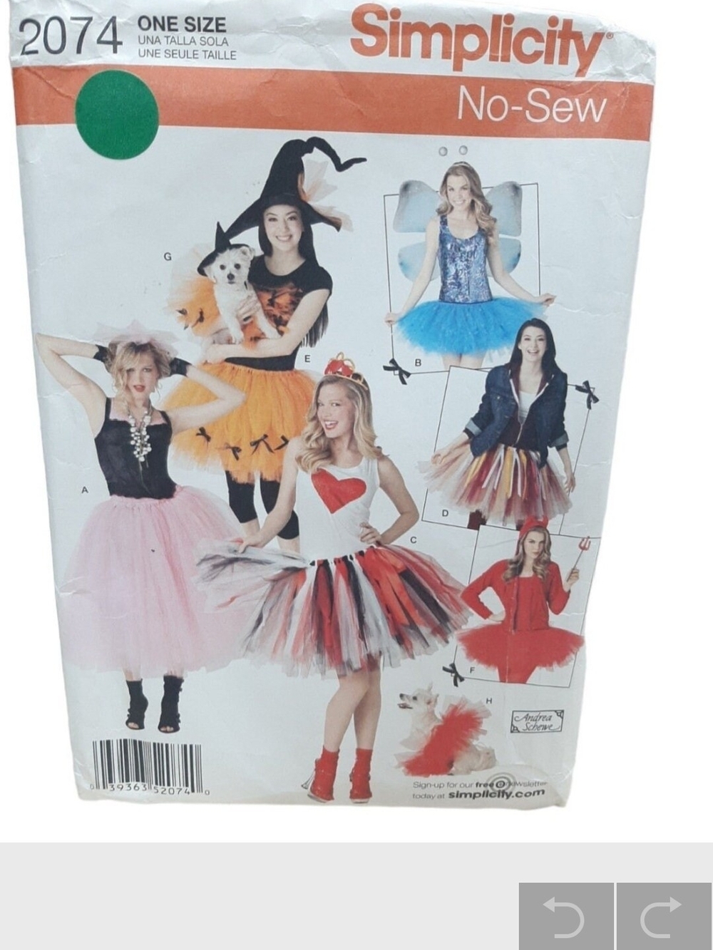 Simplicity 2074 No Sew Tutu Costume Pattern Misses & Dog Halloween